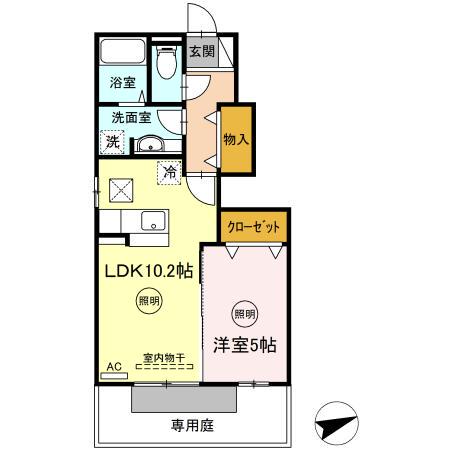 グリーンビット民(1LDK/1階)の間取り写真