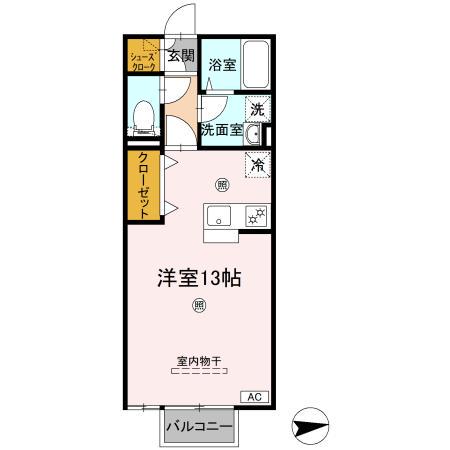 パラディー森塚(ワンルーム/2階)の間取り写真