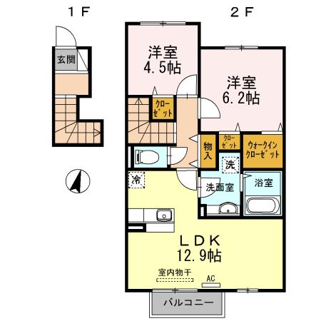 ウエストヴィレッジⅡ A棟(2LDK/2階)の間取り写真