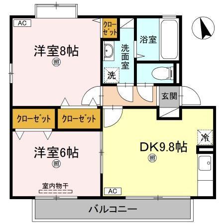 ユイマールガーデンD棟(2DK/1階)の間取り写真