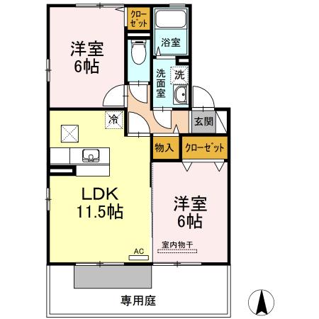 メゾン・リシェスA棟(2LDK/1階)の間取り写真