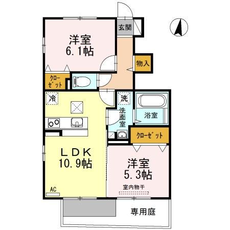 クレールC棟(2LDK/1階)の間取り写真