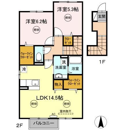 グランシャリオ(2LDK/2階)の間取り写真