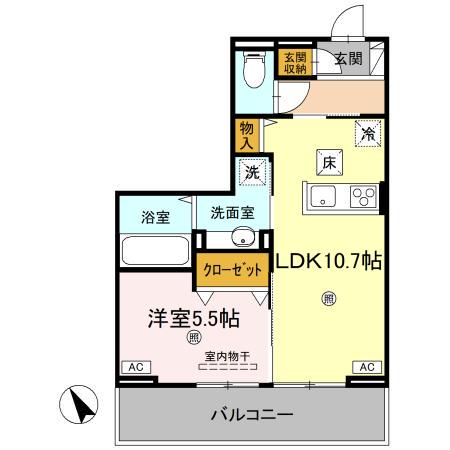 J.リヴェール高松西宝町 C棟(1LDK/1階)の間取り写真