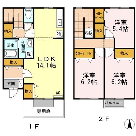 リースランド春日　Ｃ(3LDK)の間取り写真