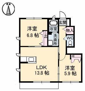 パインテイルD(2LDK/1階)の間取り写真
