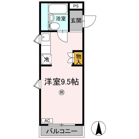 シャインコート(1K/2階)の間取り写真