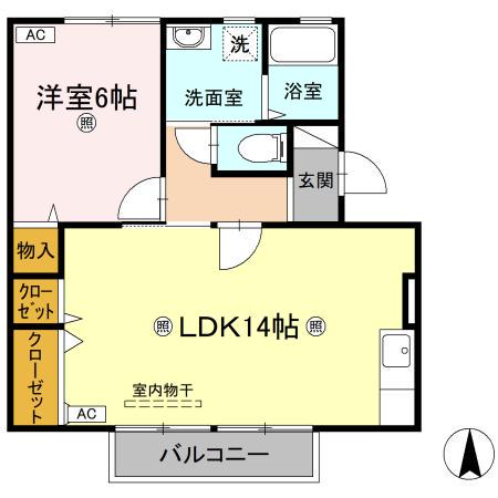 ベルジュネスJ B棟(1LDK/2階)の間取り写真