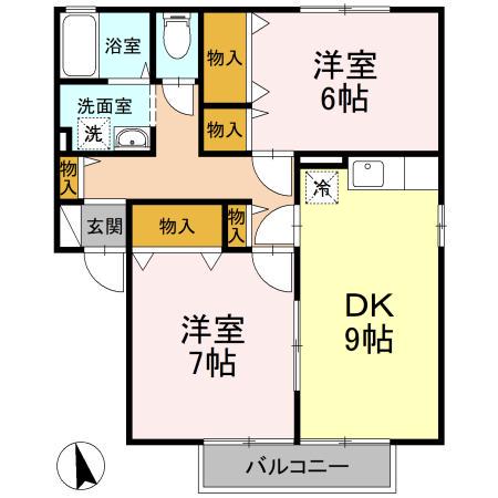 リジェール東山崎B棟(2DK/2階)の間取り写真