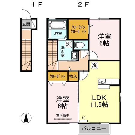 グランモアB棟(2LDK/2階)の間取り写真