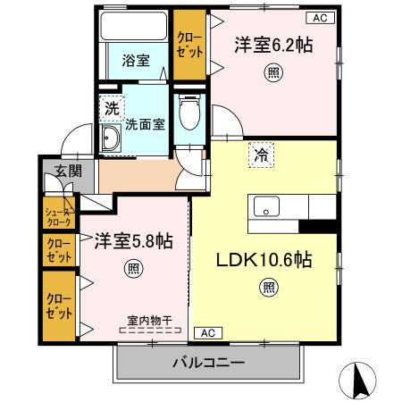 グランノーブルA(2LDK/2階)の間取り写真