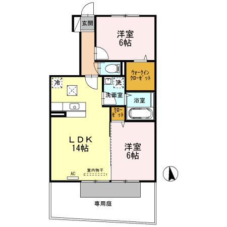 ラ・ルル六条B棟(2LDK/1階)の間取り写真