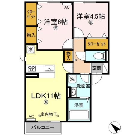 リーブルIIB棟(2LDK/2階)の間取り写真
