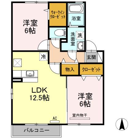 ビーンズヒルB棟(2LDK/1階)の間取り写真