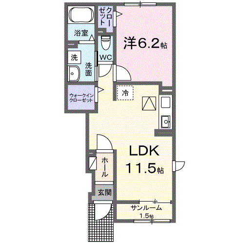 ル・ボヌール三木Ⅶ(1LDK/1階)の間取り写真