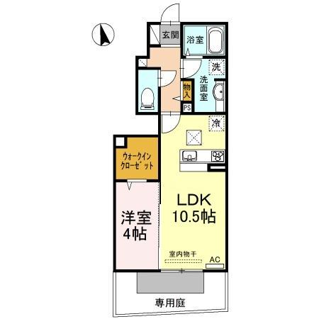 フェルマータB棟(1LDK/1階)の間取り写真