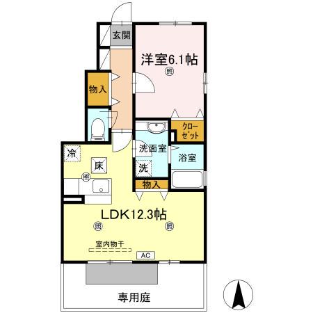 花水木B(1LDK/1階)の間取り写真