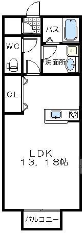 パラディー森塚(1K/2階)の間取り写真