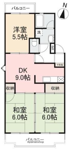 宮脇マンションB棟(3DK/3階)の間取り写真