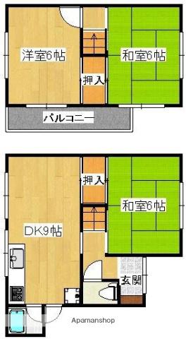 予讃線 鬼無駅 徒歩20分 2階建 築47年(3DK)の間取り写真