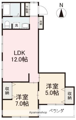 丸栄アパート A棟(2LDK/2階)の間取り写真