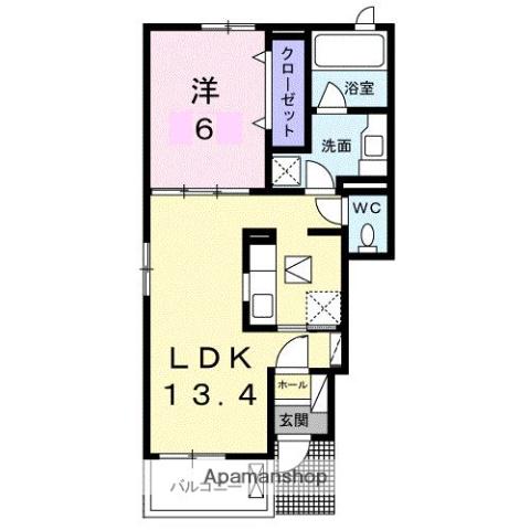 高松琴平電鉄長尾線 花園駅(高松) 徒歩8分 2階建 築8年(1LDK/1階)の間取り写真