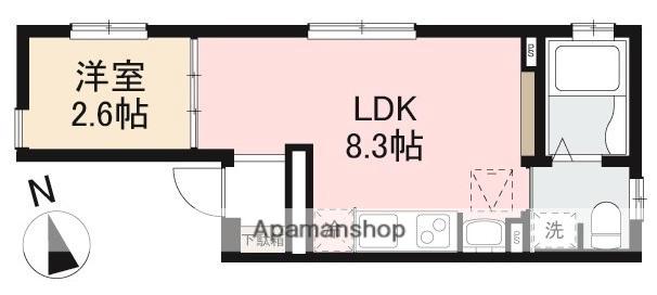 宮脇町レジデンス(1LDK/1階)の間取り写真