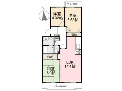 サンハイム学園前(3LDK/4階)の間取り写真