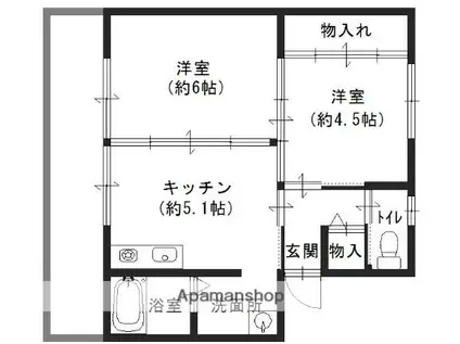 ヴィラナリー長尾 1号棟(2DK/4階)の間取り写真