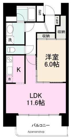 高松琴平電鉄長尾線 花園駅(高松) 徒歩4分 10階建 築21年(1LDK/4階)の間取り写真