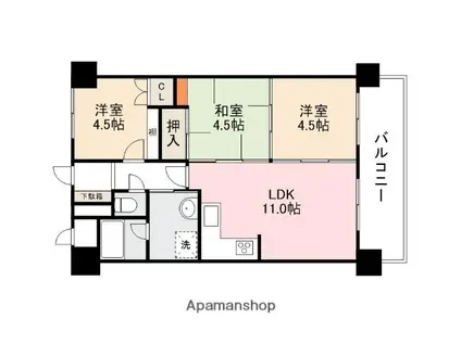 花房国分寺マンション(3LDK/2階)の間取り写真