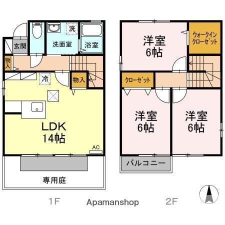 北村ハイツ A棟(3LDK/1階)の間取り写真