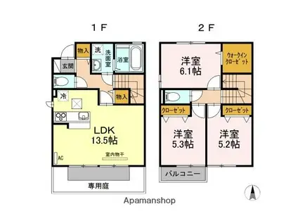 ハピネスハイツ B棟(3LDK/1階)の間取り写真