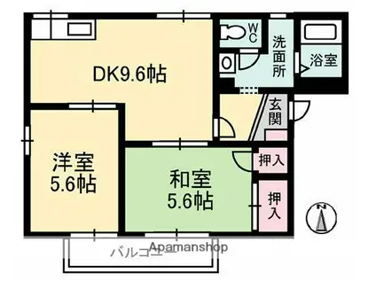 ドムス・ヒルズ A館(2DK/2階)の間取り写真