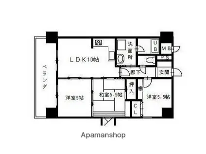 花房国分寺マンション(3LDK/4階)の間取り写真