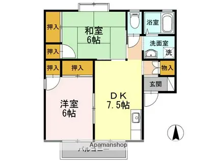 シーサイドハイツ松井 A・B棟(2DK/2階)の間取り写真