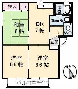 バリュージュヤシマA・B・C・D棟(3DK/2階)の間取り写真
