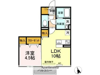 プラージュ 屋島(1LDK/2階)の間取り写真