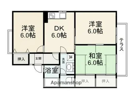 ロイヤルコート川西A・B(3DK/1階)の間取り写真