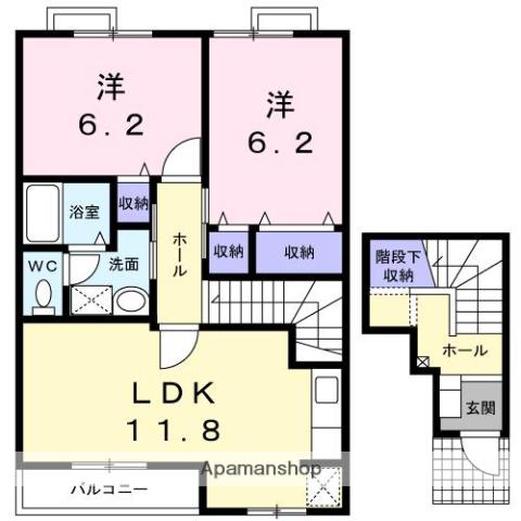 アヴェニューノムラA(2LDK/2階)の間取り写真