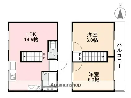 高松琴平電鉄琴平線 太田駅(高松) 徒歩4分 2階建 築50年(2LDK)の間取り写真