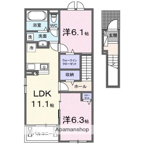 GREEN HOUSE 檀紙(2LDK/2階)の間取り写真