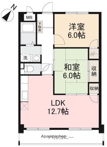 屋島ハイツ(2LDK/5階)の間取り写真