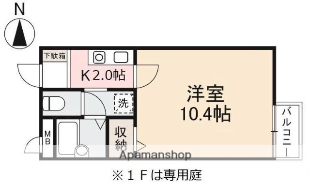 フォブール中塚(1K/2階)の間取り写真