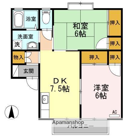 シーサイドハイツ松井 A・B棟(2DK/1階)の間取り写真