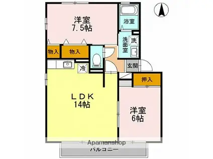 グレイスフル屋島 A・B棟(2LDK/1階)の間取り写真