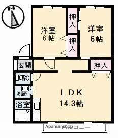 サンビレッジ高松 G棟(2LDK/2階)の間取り写真