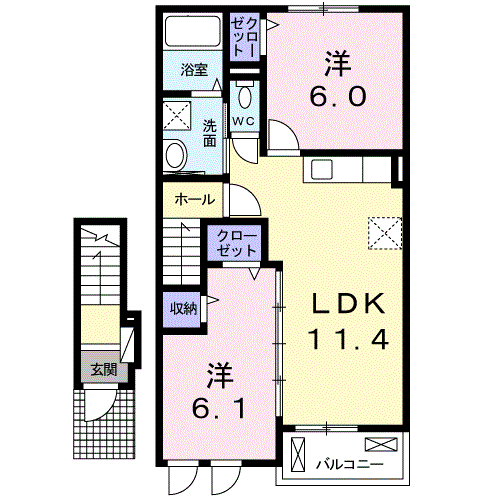メゾンド・ソレイユⅢ(2LDK/2階)の間取り写真