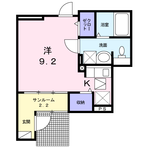 プリムローズ・ヒル(ワンルーム/1階)の間取り写真