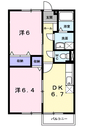 サニーハイム江尻(2DK/1階)の間取り写真